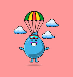 Cartoon Water Drop Is Skydiving With Parachute