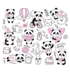 Cute Little Panda Cartoon Character Doodle Animal