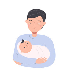 Father Hold Little Sleeping Child Dad With Baby