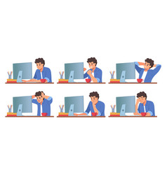 Man Work Character Computer At Desk Young Male