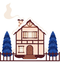 Cozy House With Trees And Snow On The White