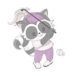 Cute Raccoon Sportsman Gymnastics With Ribbon