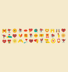 Groovy Lovely Hearts Stickers Love Concept Happy