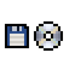 Pixel Floppy And Cd Or Dvd Disc - Isolated 8 Bit