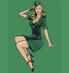 Sexy Military Pinup Girl In Vintage Drawing Style