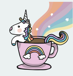 Unicorn Coffee Cup With Rainbow Cartoon