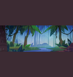 Fantasy Forest With Rain Cartoon Background