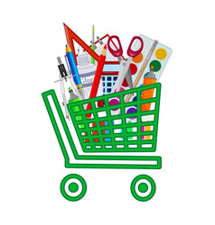 Shopping Cart With Stationery And Office Supplies