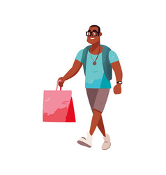 Smiling Man Walking With Shopping Bag