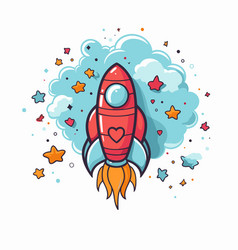 Cartoon Rocket With Stars And Clouds