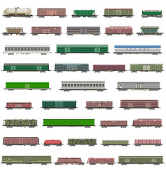 Set Of Isolated Railway Trains Railcars Waggons