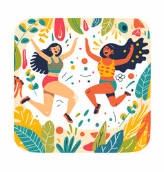 Two Women Dancing Joyfully Among Colorful Abstract