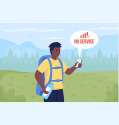 Lost Hiker Searching Mobile Network Flat Color