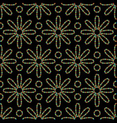 Beaded Flowers Seamless Pattern On Black