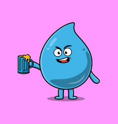 Water Drop Cartoon Mascot With Beer Glass