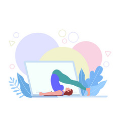 Woman Doing Yoga Pose From Home Computer