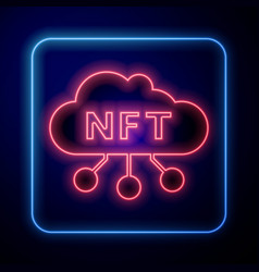 Glowing Neon Nft Cloud Icon Isolated On Black