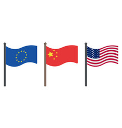 Eu China And Usa Flag Set In Flat Style