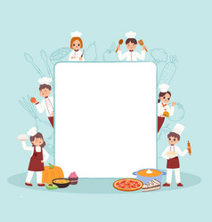 Kids Cooking Fun Banner Children In Chef Uniform