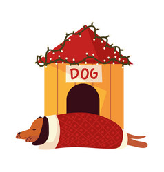 Christmas Sleeping Dog With Blanket And House