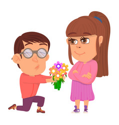 Guy Proposing To Girl With Bouquet Cute Cartoon