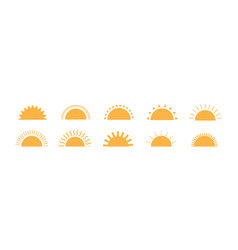 Half Sun Icon With Decorative Rays Sunrise And