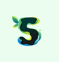 Number Five Eco Logo With Green Leaves