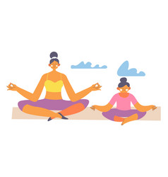 Mother And Daughter Meditating Doing Yoga Asana