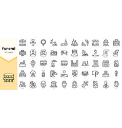 Set Of Funeral Icons Simple Line Art Style