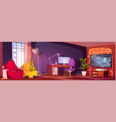 Teen Girls Room Interior With Video Game On Tv