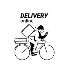 Delivery Man In Face Mask On Bike Courier