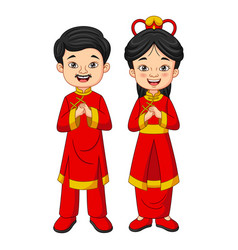 Happy Chinese Father And Mother Cartoon