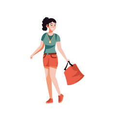 Smiling Woman Walking With Shopping Bag