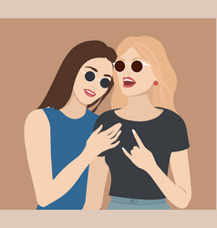 Two Happy Cartoon Women Hugging Abstract Modern