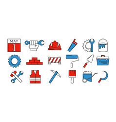 International Labour Day Icons Set 1st May Worker