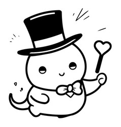 Cute Cartoon Snowman In Hat And Bow Tie Holding