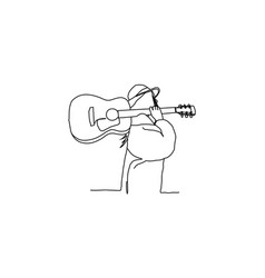 Hand Drawn Line Art Drawing Of A Girl Carry Guitar