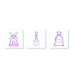 Set Line Bag Of Flour Windmill And Shovel Icon