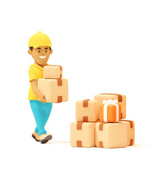 Warehouse Worker Carrying Cardboard Boxes