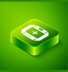 Isometric First Aid Kit Icon Isolated On Green