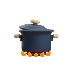 Pan With Tilted Lid On Fire Cooking 3d Style