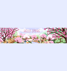 Cherry Blossom In Japan Park Landscape Banner