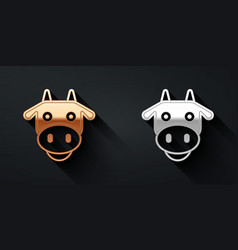 Gold And Silver Cow Head Icon Isolated On Black