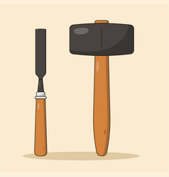 Hammer And Chisel Icon With Outline For Design