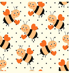 Seamless Pattern With Bees On White Polka Dots