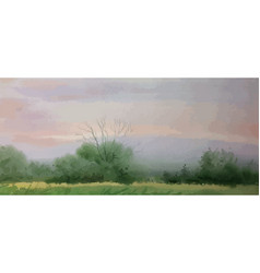 Watercolor Drawing Of Landscape Summer Morning