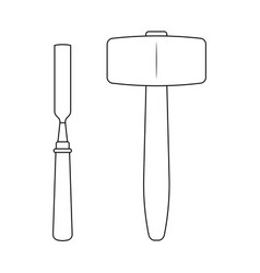 Mallet And Chisel Outline Icon On White Background