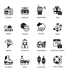 Pack Food And Winter Equipment Glyph Icons