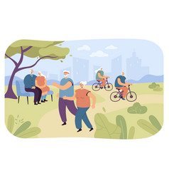 Elderly People Doing Sports And Relaxing In Nature