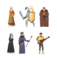 Medieval People Set Monk Peasant Woman Doctor